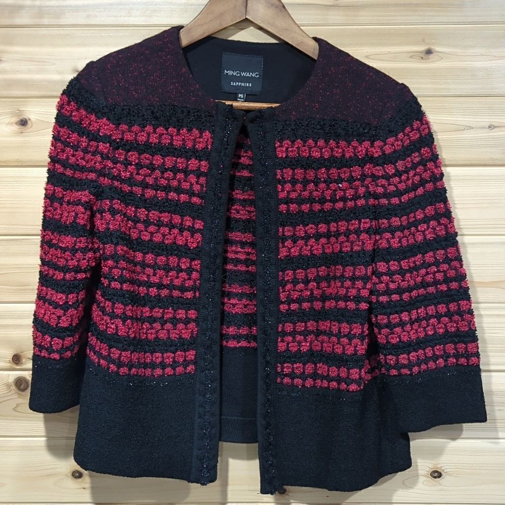 Ming Wang Womens Sweater Petite Small Red and Black Cardigan Jacket‎